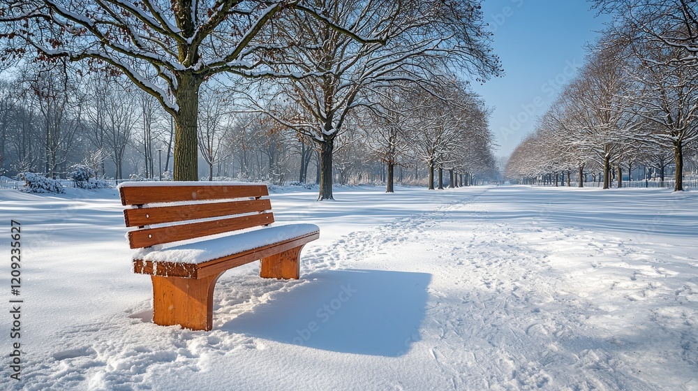 Snowy park bench on a sunny winter day. Snowy park bench on a sunny winter day.