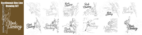 Rock climbing Set Continuous One Line Drawing Vector Art 