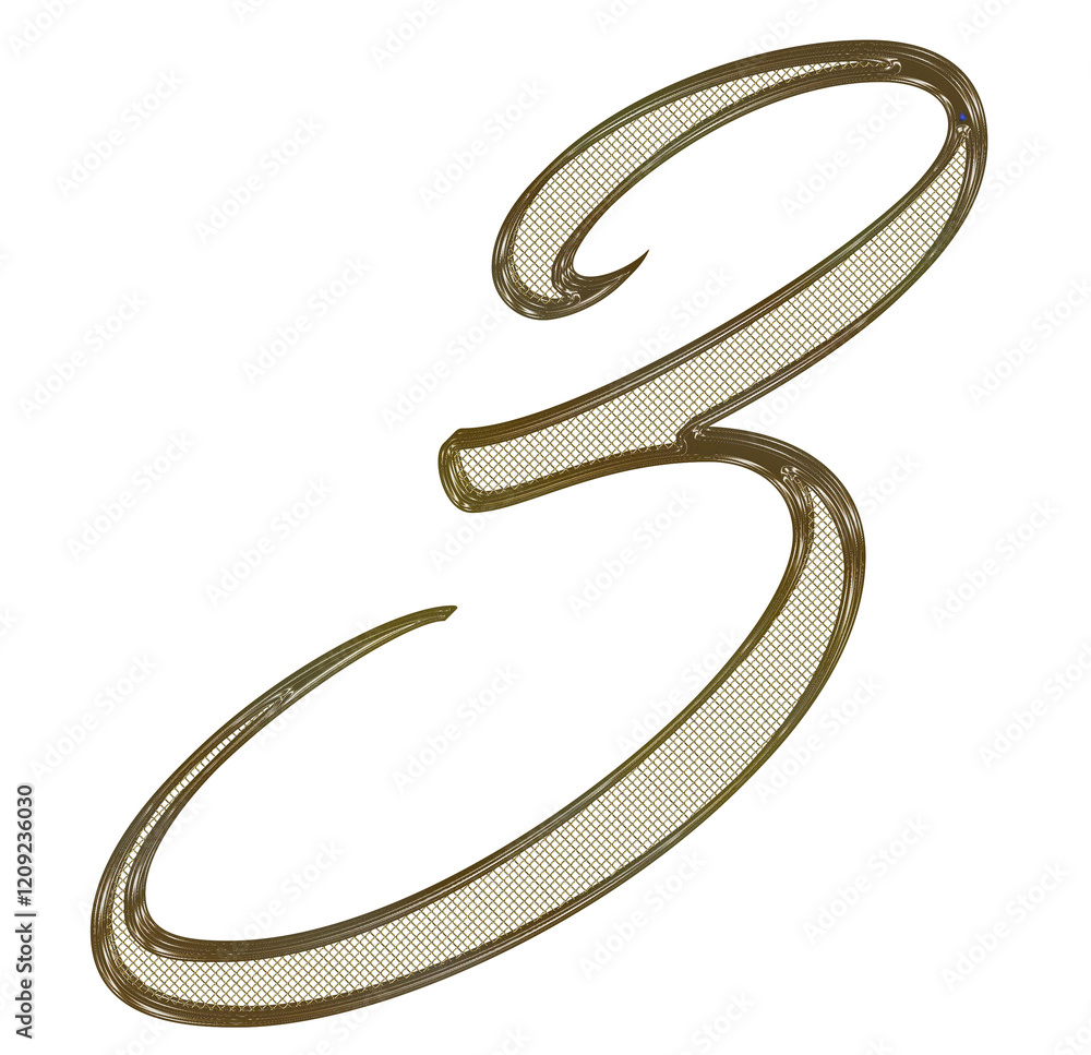 Gold, , ornate, metal 3D number with metal mesh inside. Gold, , ornate, metal 3D number with metal mesh inside.