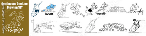 Rugby Set Continuous One Line Drawing Vector Art