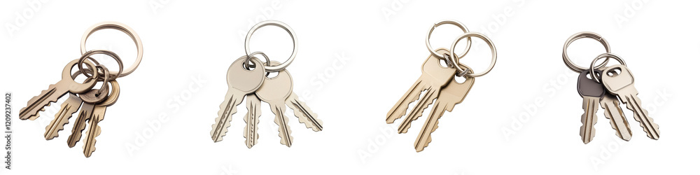 A collection of various metal keys including brass steel and chrome hanging together on a keychain or ring The keys represent security access and ownership of various buildings homes or possessions A collection of various metal keys including brass steel and chrome hanging together on a keychain or ring The keys represent security access and ownership of various buildings homes or possessions