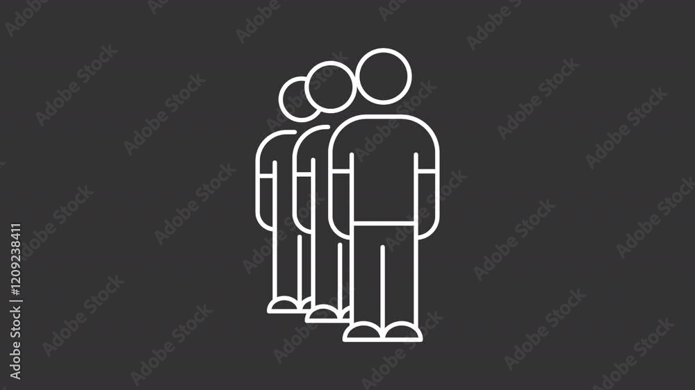 People group white line animation. Customers animated icon. Shaking heads, moving hands. Public crowd, community. Isolated illustration on dark background. Transition alpha video. Motion graphic People group white line animation. Customers animated icon. Shaking heads, moving hands. Public crowd, community. Isolated illustration on dark background. Transition alpha video. Motion graphic