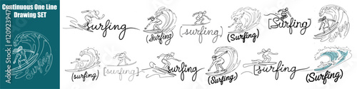 Surfing Continuous One Line Drawing Vector Art 