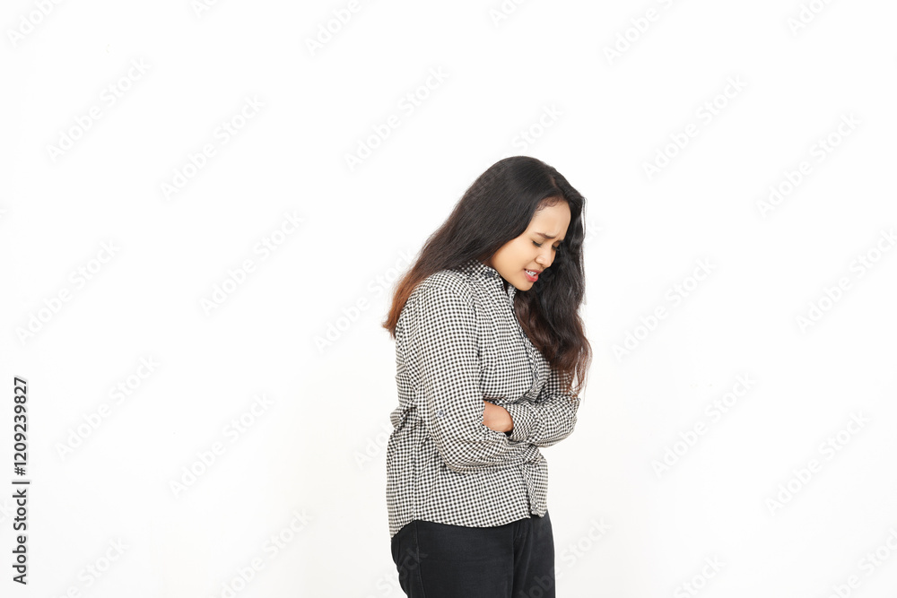 Suffering Stomachache Of Beautiful Asian Woman Isolated On White Background Suffering Stomachache Of Beautiful Asian Woman Isolated On White Background