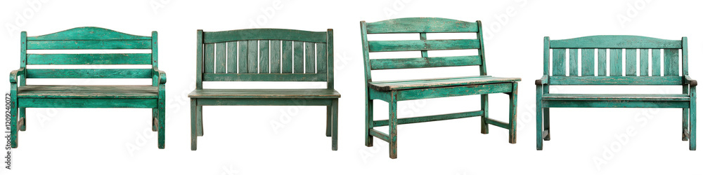 Weathered green wooden bench in a lush serene garden setting The classic rustic design and natural surroundings create a tranquil cozy atmosphere for relaxation and contemplation Weathered green wooden bench in a lush serene garden setting The classic rustic design and natural surroundings create a tranquil cozy atmosphere for relaxation and contemplation