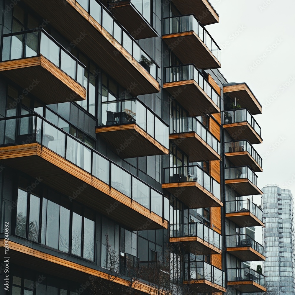 apartment buildings with balconies on overcast day in city apartment buildings with balconies on overcast day in city
