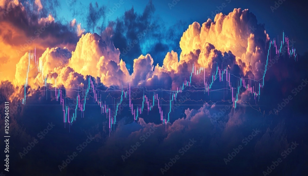 Ethereal cloud formations mimicking stock chart patterns at sunset Ethereal cloud formations mimicking stock chart patterns at sunset