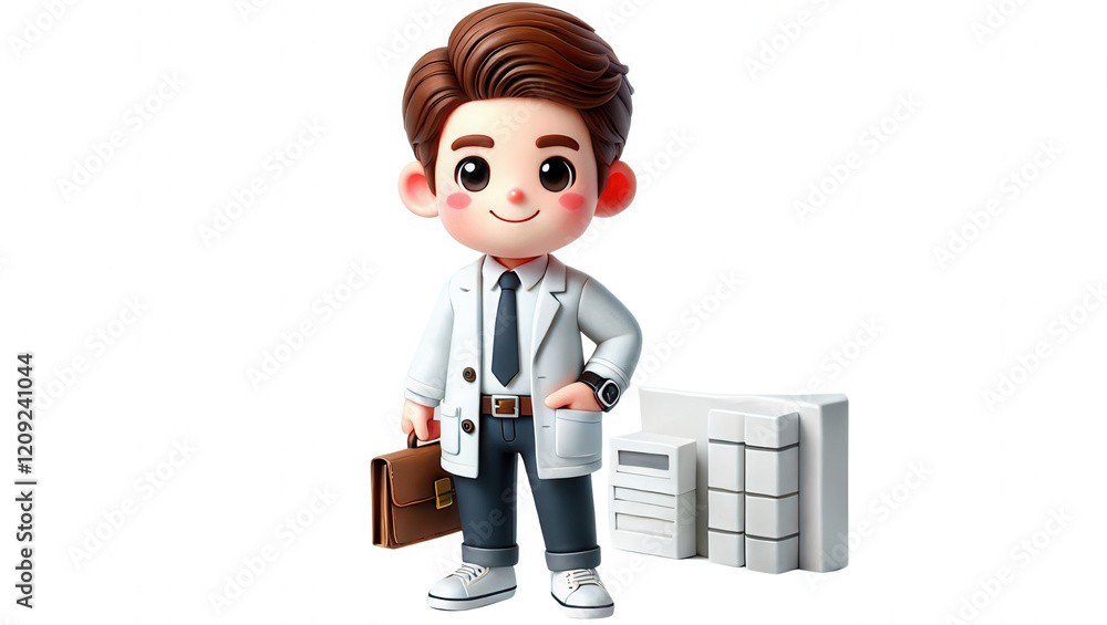 Doctor character illustration healthcare office digital art bright environment front view