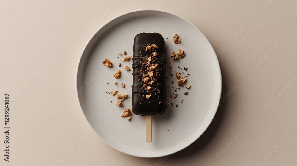 Chocolate-covered ice cream bar with nuts Chocolate-covered ice cream bar with nuts