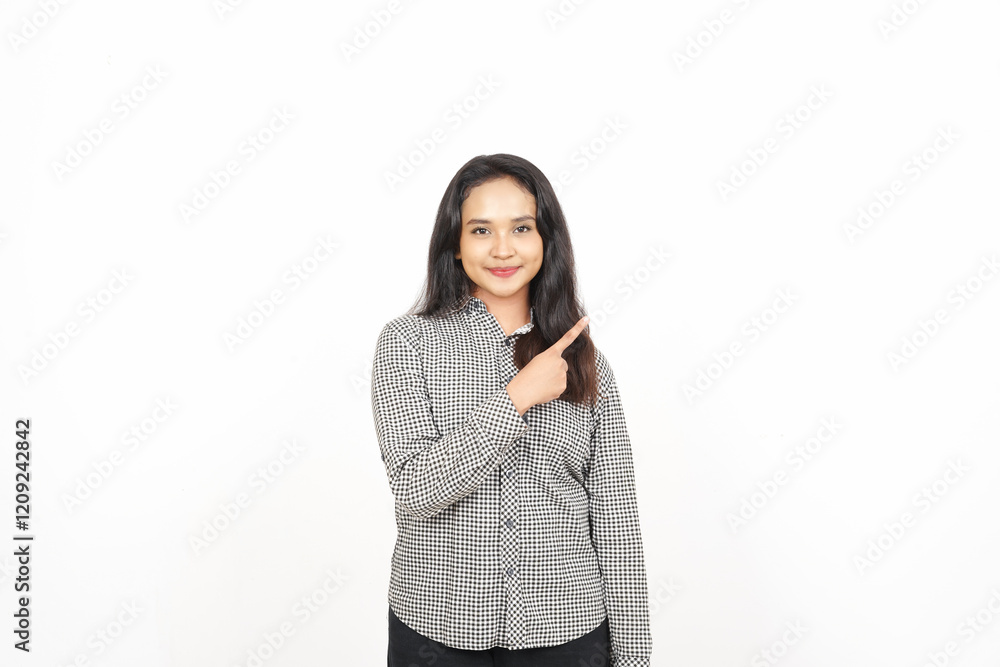 Pointing to the Side Of Beautiful Asian Woman Isolated On White Background Pointing to the Side Of Beautiful Asian Woman Isolated On White Background