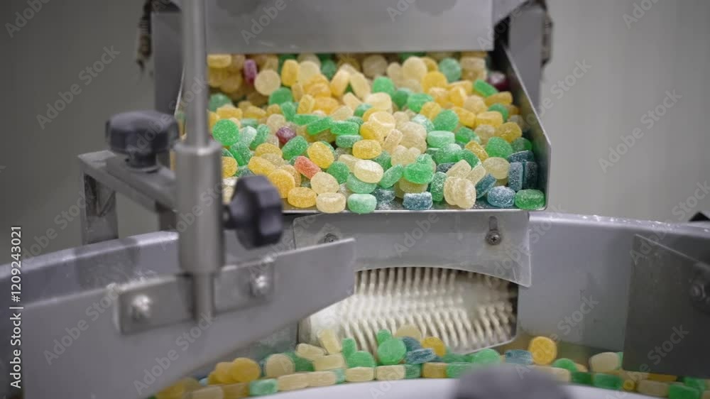 Gummies , jelly beans in various colours to be sorted on an automated industrial machine