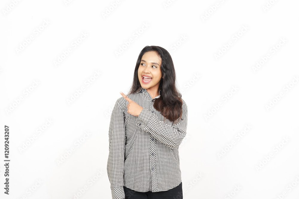 Pointing to the Side Of Beautiful Asian Woman Isolated On White Background Pointing to the Side Of Beautiful Asian Woman Isolated On White Background