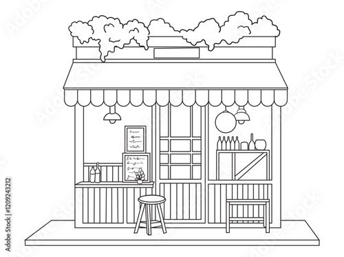 Detailed house illustration in black and white, designed for coloring books. Great for art enthusiasts and kids seeking fun, creative coloring experiences.