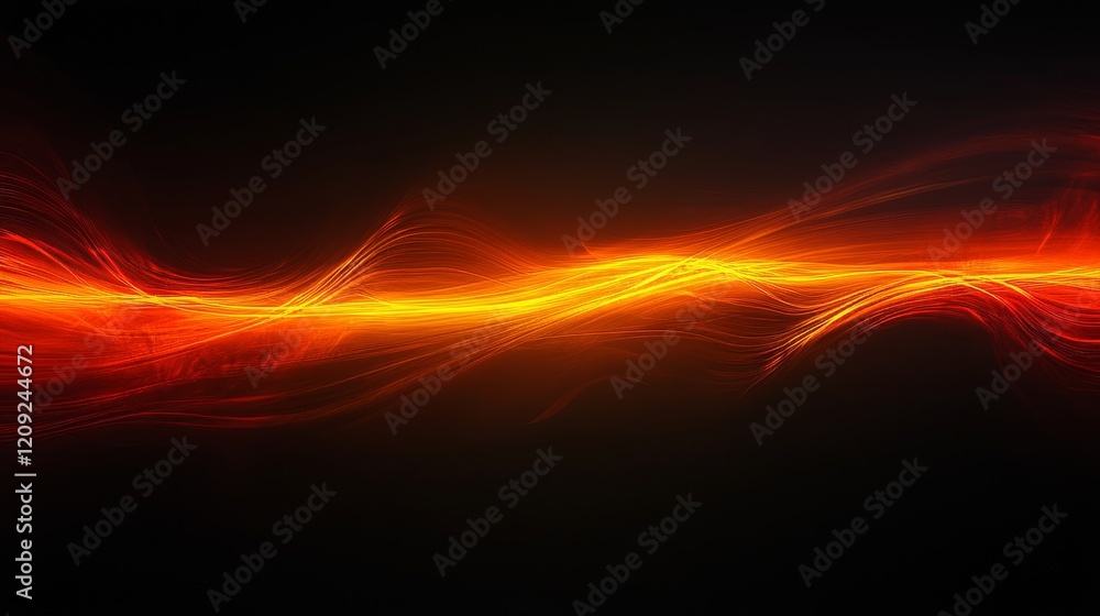 Obraz premium Red orange yellow glowing gradient wave on dark grainy background, abstract poster, Generative AI
