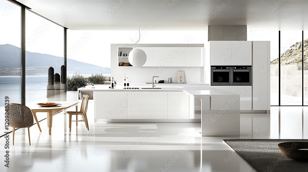 Fototapeta premium Sunlit Modern Kitchen: A Serene Morning