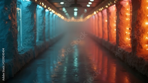 Wallpaper Mural A colorful, foggy corridor illuminated by soft lights, creating a mysterious ambiance Torontodigital.ca