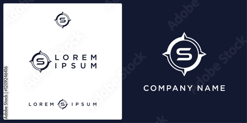 S letter logo and icon with abstract compass, vector template