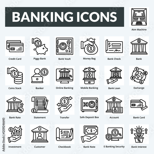 banking vector line icon set