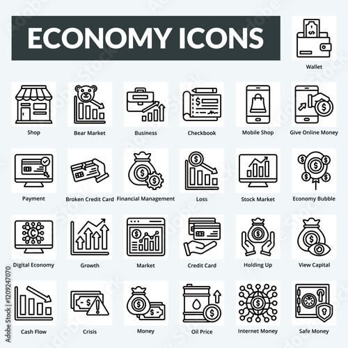 economy vector line icon set
