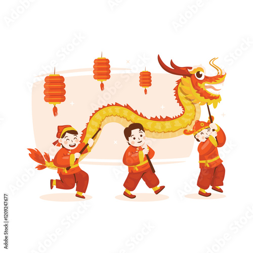 Chinese dragon dance festival for lunar new year vector illustration