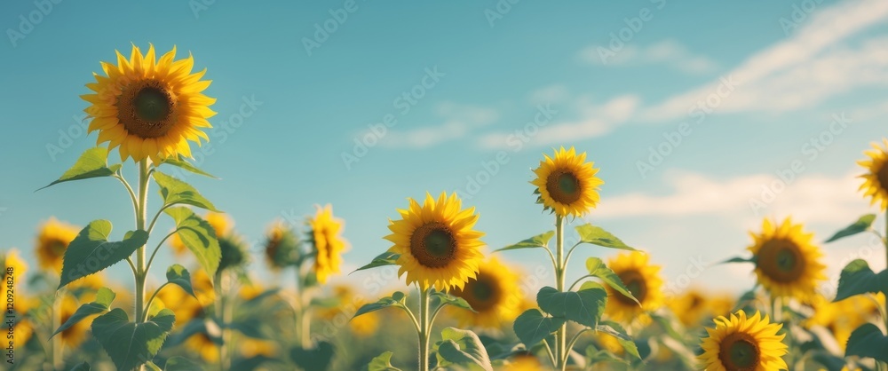 Obraz premium Vibrant Sunflower Field Sunny Sky Bright Yellow Blooms