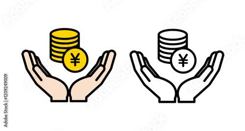 硬貨と手のひらのアイコンイラストセット