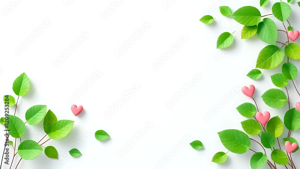 Natural green leaves at the border on isolated white background Natural green leaves at the border on isolated white background