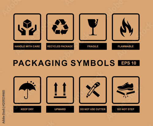 Vector Collection of symbols on packaging. icon, sign. Sticker pack. Vector icon.