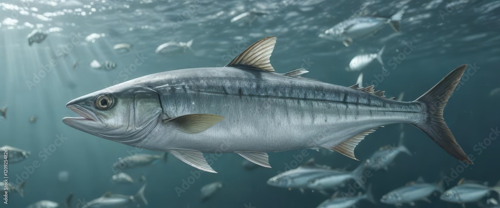Atlantic horse mackerel fish feeding on plankton in the ocean, marine life, underwater, aquatic Atlantic horse mackerel fish feeding on plankton in the ocean, marine life, underwater, aquatic