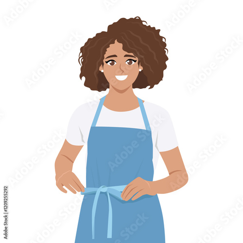 Young woman wearing apron uniform. Flat vector Character Illustration