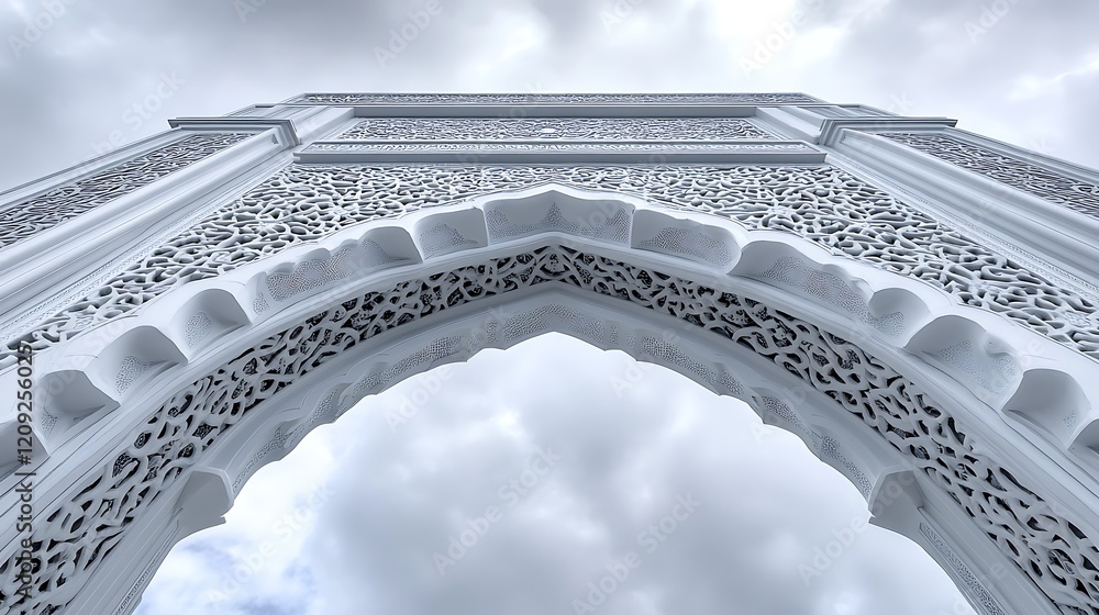 Fototapeta premium Intricate White Archway Against Cloudy Sky
