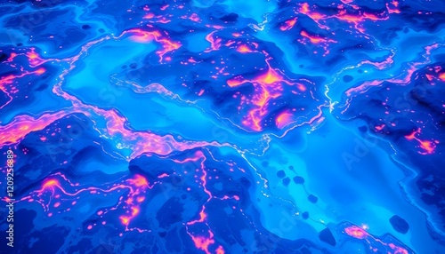 Azure Lava Flow: Abstract Texture, Ethereal Beauty, Vibrant Hues, Otherworldly Tapestry   
