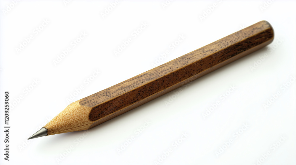 Obraz premium A solitary, sharpened pencil lying on a stark, white background