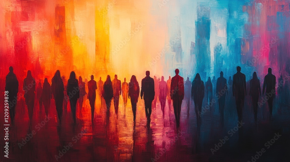 Diverse Crowd in Abstract Expressionism with Soft Pastel Colors and Dreamy Atmosphere Diverse Crowd in Abstract Expressionism with Soft Pastel Colors and Dreamy Atmosphere