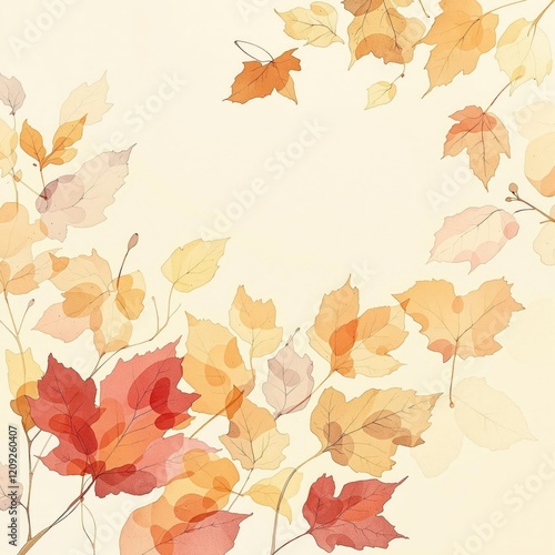 Wallpaper Mural Botanical watercolor illustration with autumn leaves on cream, autumn, nature, botanical, illustration Torontodigital.ca