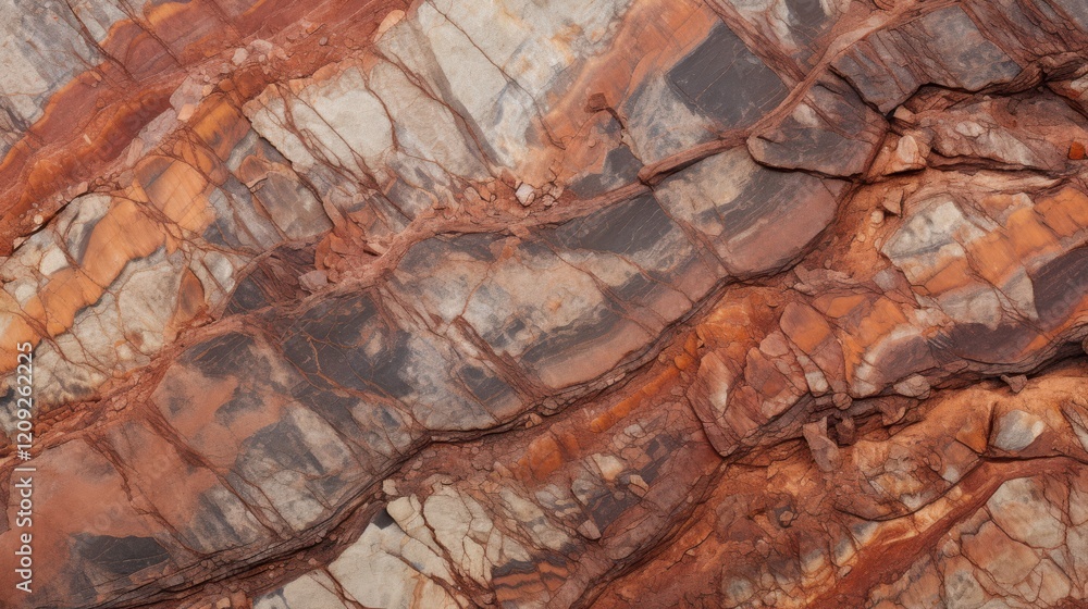Fototapeta premium Close-up of vibrant rock textures in warm earthy tones, highlighting the natural beauty and intricate geological patterns.