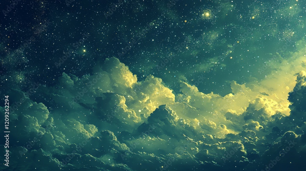 Dreamlike Night Sky Celestial Clouds and Sparkling Starscape Background Dreamlike Night Sky Celestial Clouds and Sparkling Starscape Background