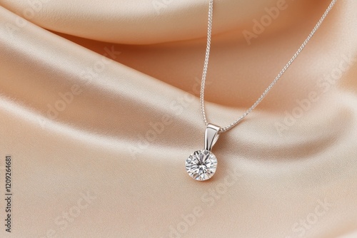 Timeless diamond pendant resting gracefully on elegant silk cloth, showcasing unparalleled sparkle and sophistication photo