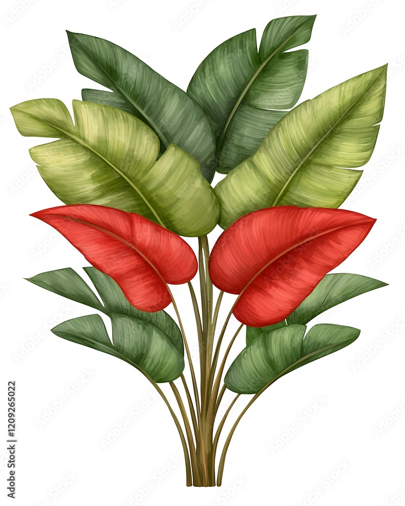 Obraz premium Vibrant Tropical Leaves with Red and Green Foliage on White Background