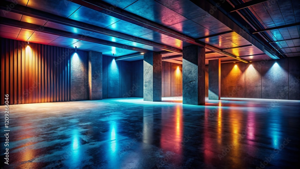 Abstract Dark Room: Granular Floor, Spot Light, Spacious Interior Abstract Dark Room: Granular Floor, Spot Light, Spacious Interior
