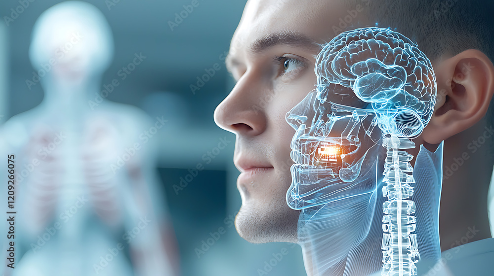 Obraz premium Exploring human-ai interaction innovative technology medical research lab digital art futuristic environment close-up human-machine synergy