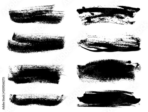 Grunge Rectangle Big Paintbrush Texture Set. Hand draw thick brush lines for highlight and underline. Bold Brush Strokes Vector Set. 