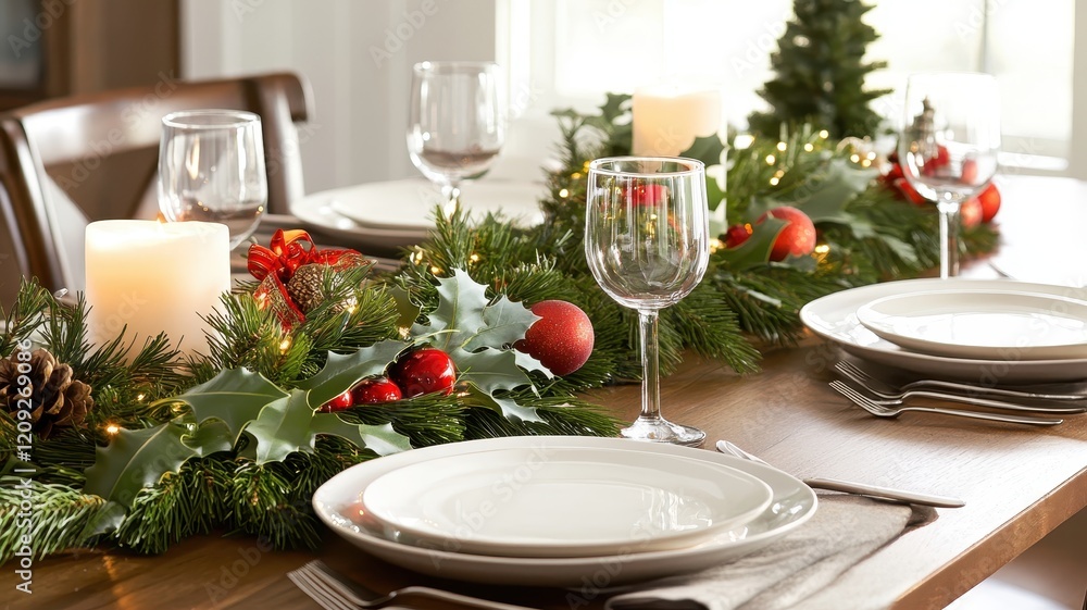 Elegant Christmas Dining Table Setting: A Festive Display of Holiday Cheer and Seasonal Decor Elegant Christmas Dining Table Setting: A Festive Display of Holiday Cheer and Seasonal Decor