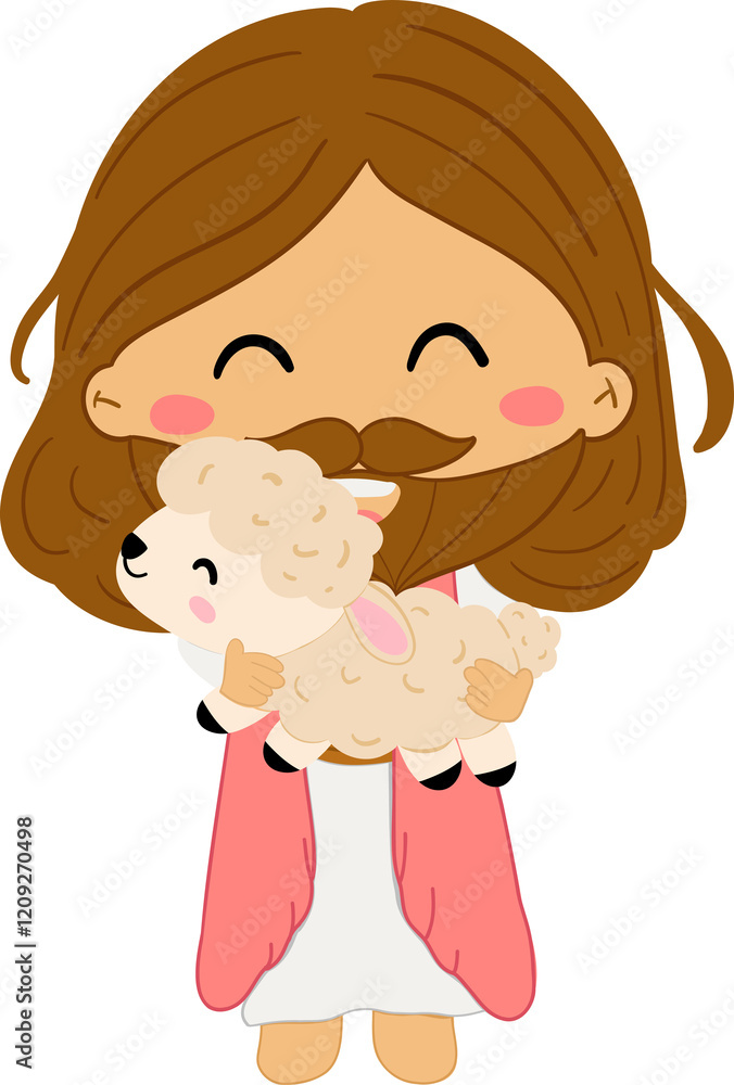 Jesus Carrying Sheep Cartoon Illustration – A Joyful and Caring Depiction of the Savior Smiling and Protecting a Lamb, Perfect for Christian Art, Sunday School, and Inspirational Religious Themes Jesus Carrying Sheep Cartoon Illustration – A Joyful and Caring Depiction of the Savior Smiling and Protecting a Lamb, Perfect for Christian Art, Sunday School, and Inspirational Religious Themes