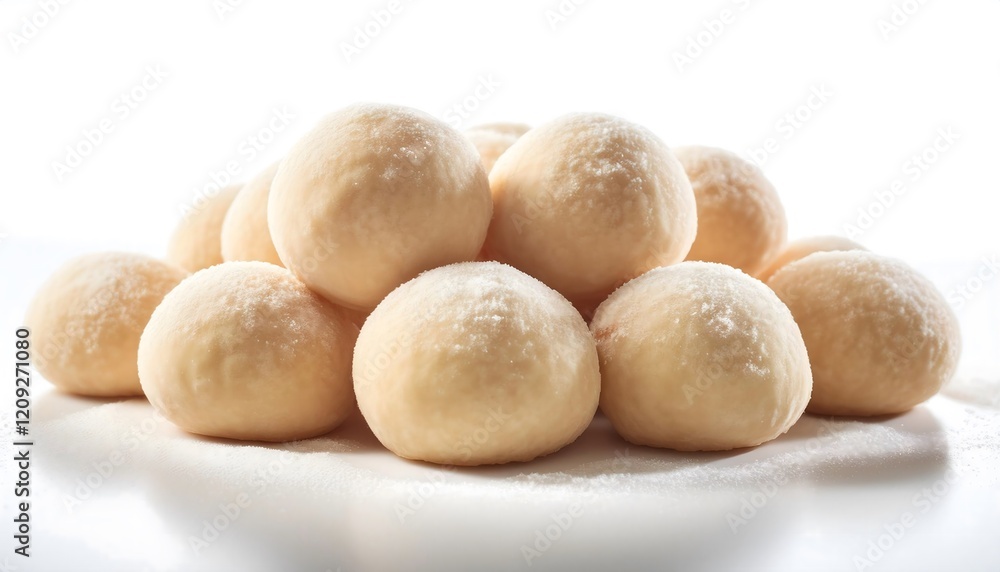 A stack of ball-shaped cookies sprinkled with powdered sugar. A stack of ball-shaped cookies sprinkled with powdered sugar.
