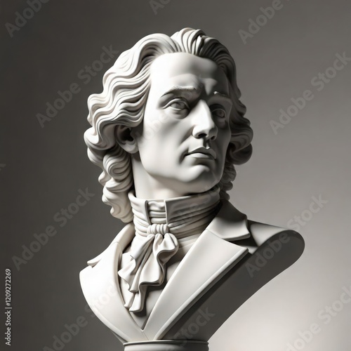 Detailed Bust of Wolfgang Amadeus Mozart, High-Resolution Stock Photo