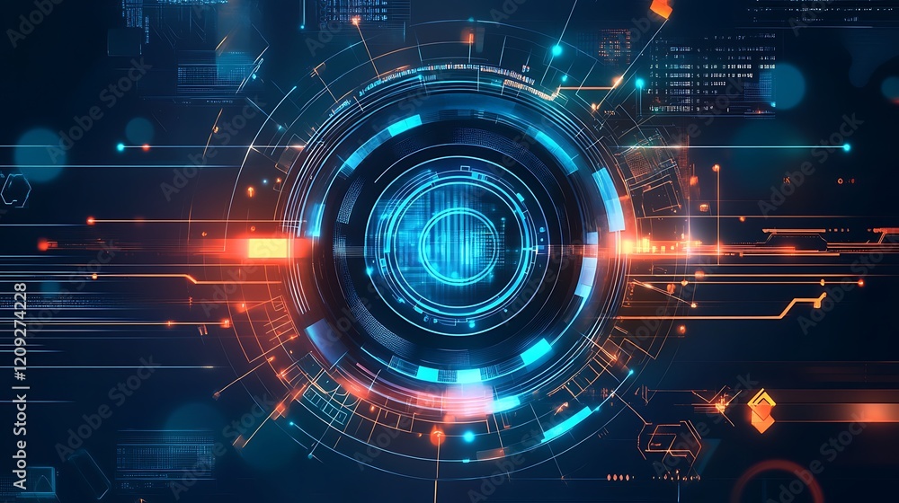 Fototapeta premium Neon Tech Panel: Futuristic Interface Design