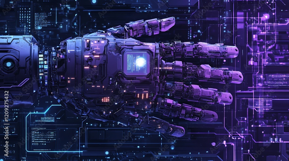 Fototapeta premium Cybernetic Hand Reaching into Digital Realm