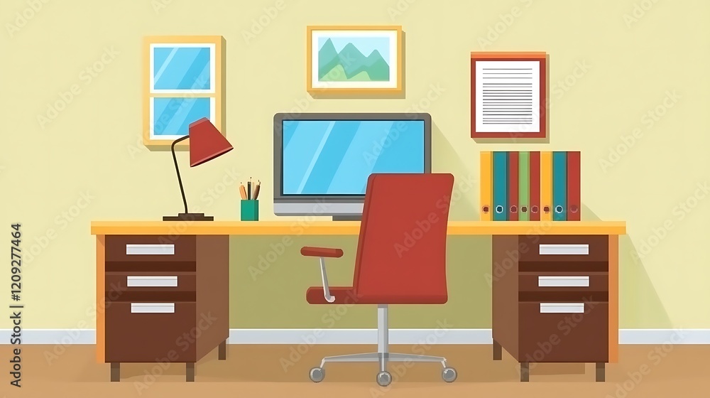Modern Home Office Workspace Setup with Computer and Desk Modern Home Office Workspace Setup with Computer and Desk