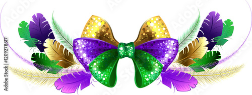 Mardi Gras bow with feathers